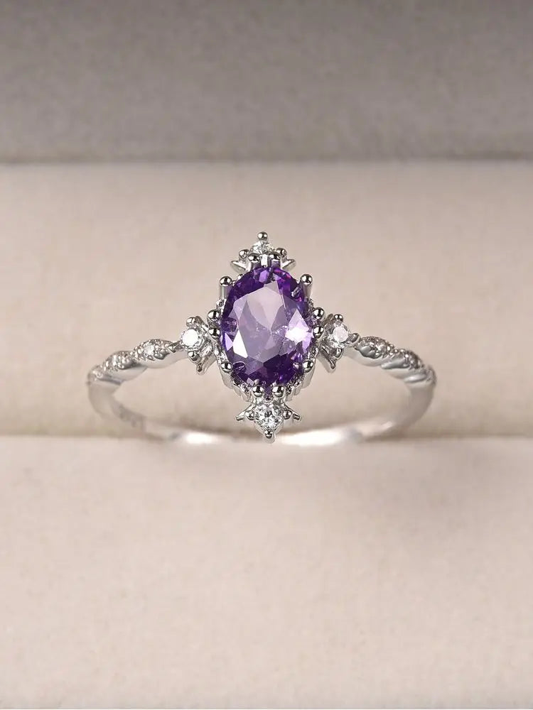 925 Sterling Silver Shining Little Crown Purple Zircon Ring For Women Engagement Wedding Luxury High Quality Fine Jewelry
