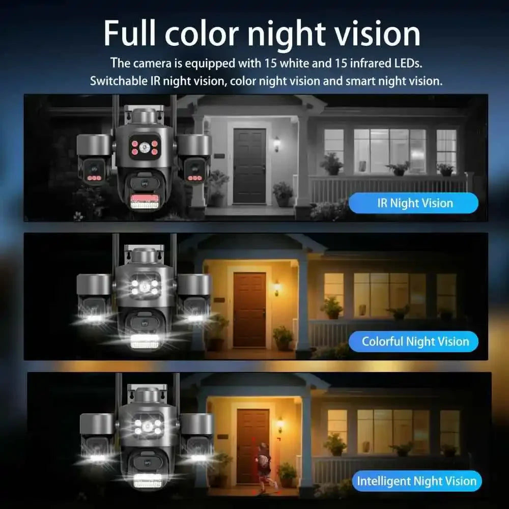 ICsee 6K HD Triple Lens PTZ Outdoor Security Camera 12MP Auto Tracking WiFi CCTV Camera with 3 Screens Night Vision Waterproof