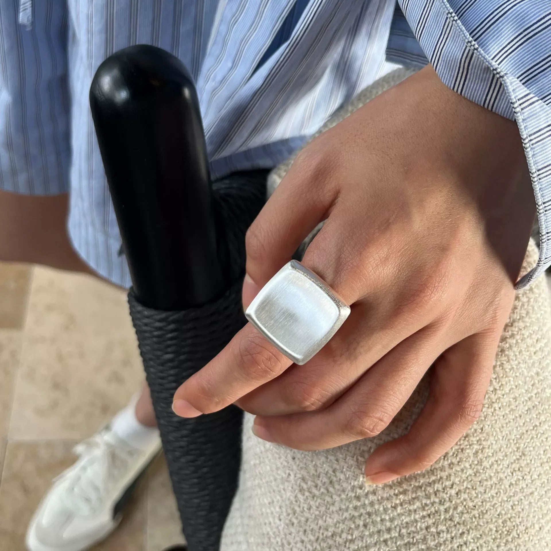 XIYANIKE Exaggerated Classic Scrub Square Geometric Rings For Men Women Hip Hop Fashion New Jewelry Couples Gift Party Rock