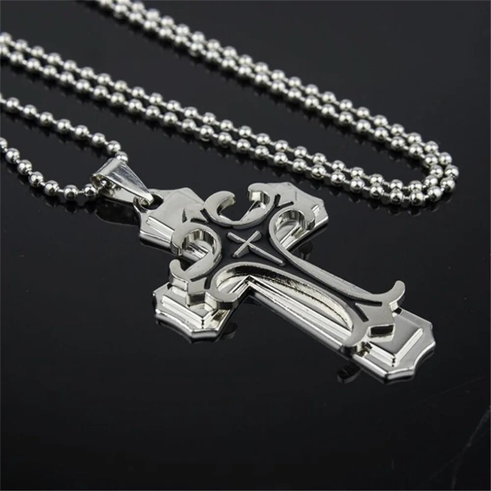New Simple Overbearing Fashion Hip-hop Trend Punk Cross Necklace Three Layers of High-grade Boutique Men's Jewelry Accessories