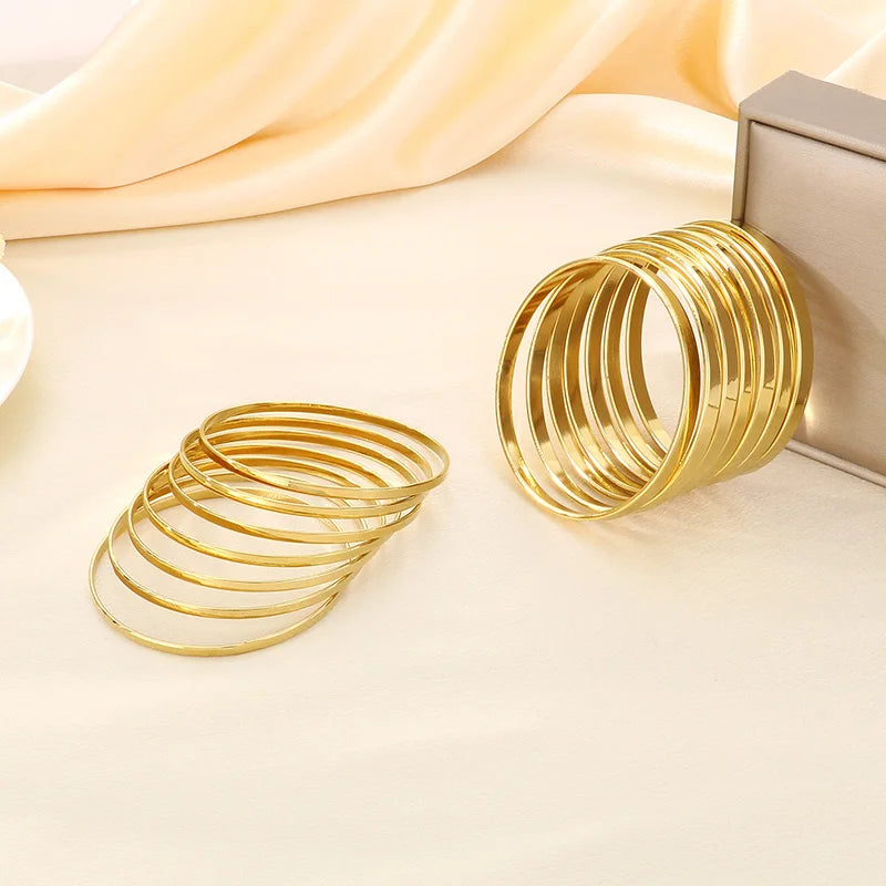Simple Fashion 5mm 7pcs Flat Surface Stainless Steel Bangle For Women Wedding Party Bracelet Famale Trendy Jewelry Gifts
