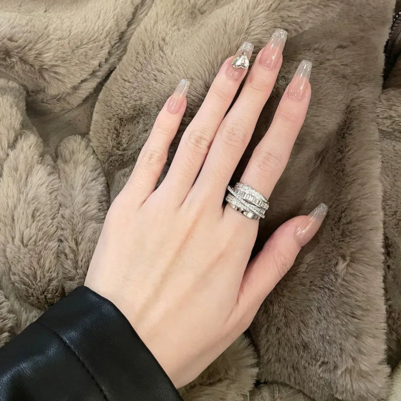 Luxury Gold Silver Color Opening Rings Women Multi Cross Design Modern Fashion Female Accessories Bling Bling Adjustable Jewelry