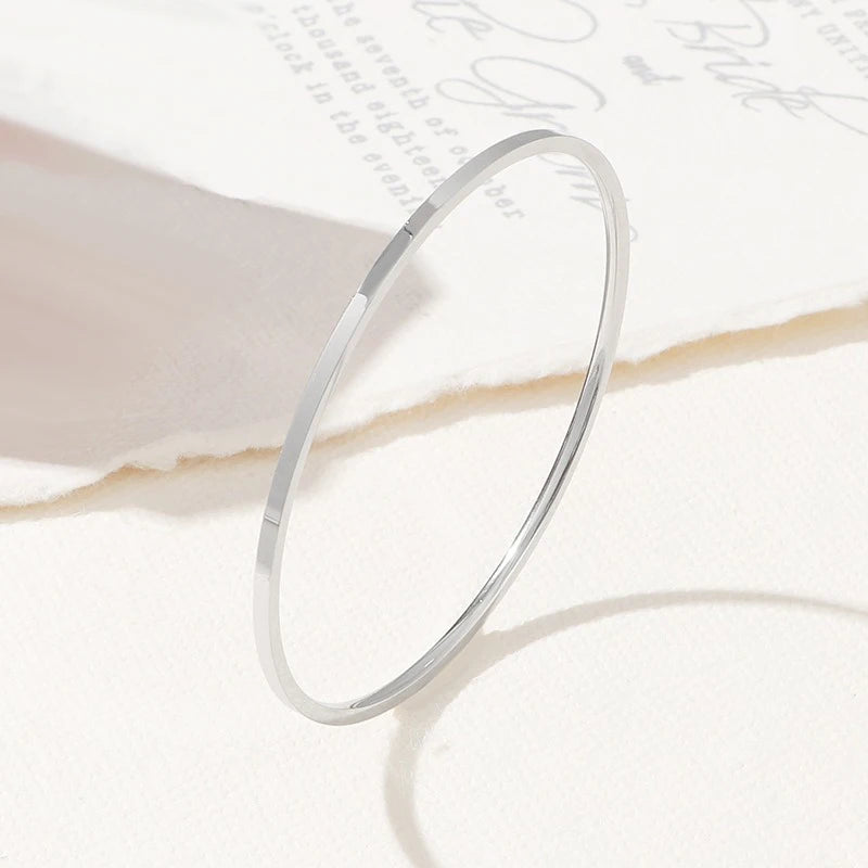 2mm Stainless Steel Thin Bangle Bracelet Women Simple Stackable Circle Jewelry Rose Gold Silver Color 55/ 60/ 65mm Flat Surface