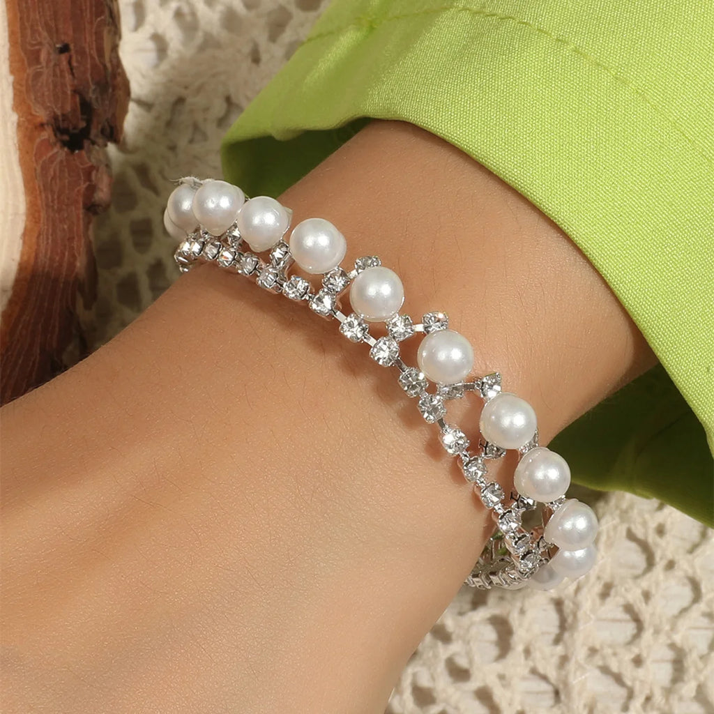 Wedding Bridal Jewelry 1-10 Row Cuff CZ Rhinestone Crystal Stretch Strand Bracelet Bangle Dropshipping