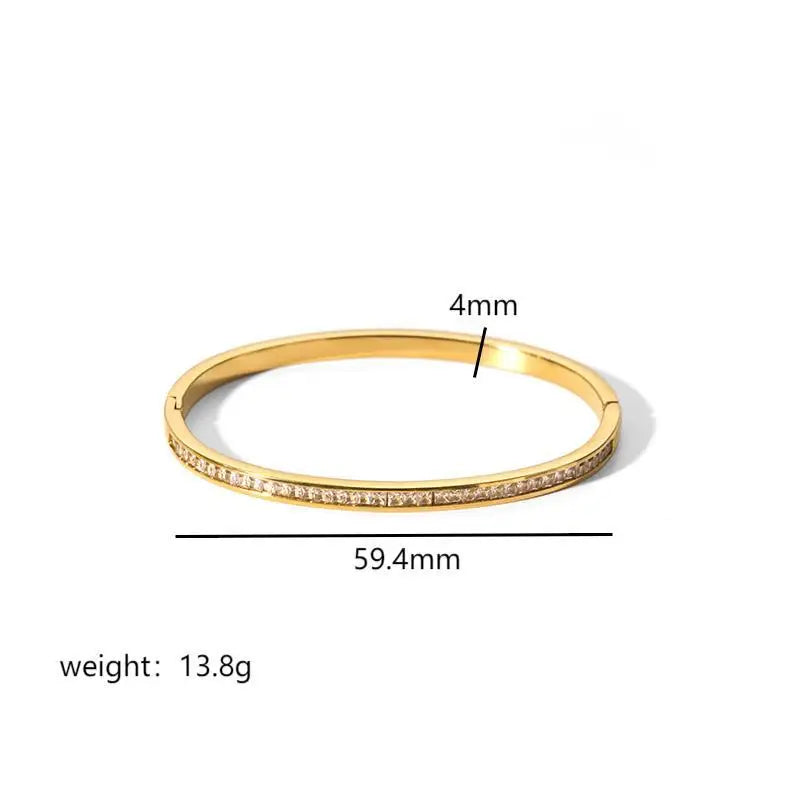 Luxury Jewelry Accessories Non Tarnish Elegant Cubic Zirconia Star 18K Gold Plated Stainless Steel Bangle Bracelet for Women