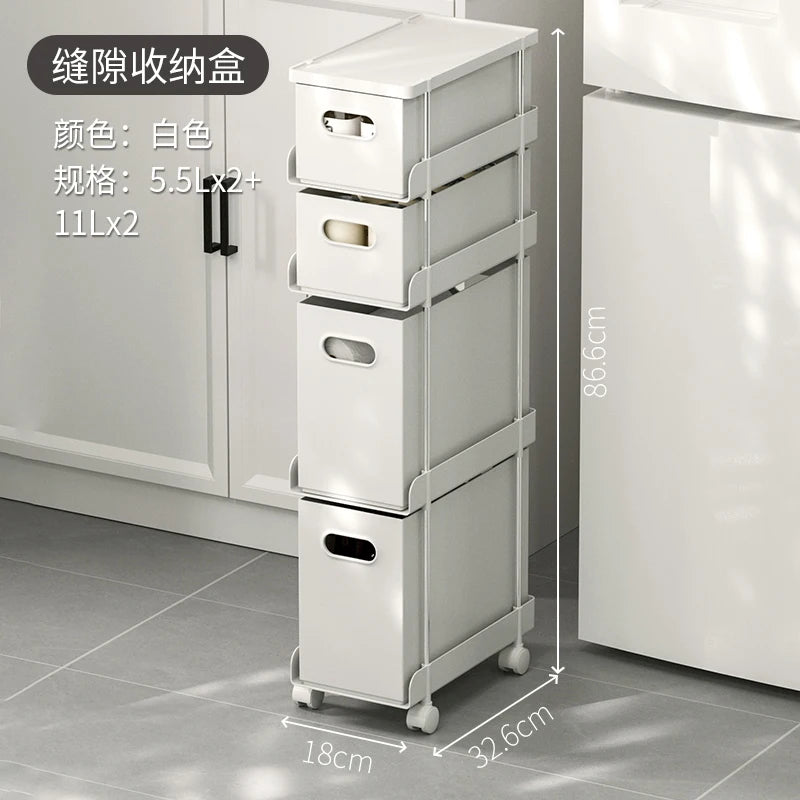 Kitchen Gap Storage Shelf Drawer-Type Narrow Side Cabinet Bathroom Organizer with Wheels for Multi-Function，Gap Storage Cabinet,