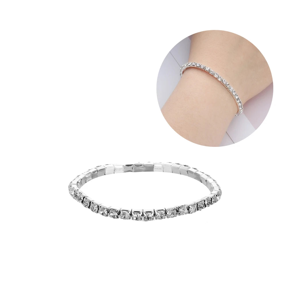 Shiny Woman Bracelet Crystal Rhinestone Stretch Bracelet Bangle Wristband Elastic Wedding Bridal Jewelry Fashion Jewelry