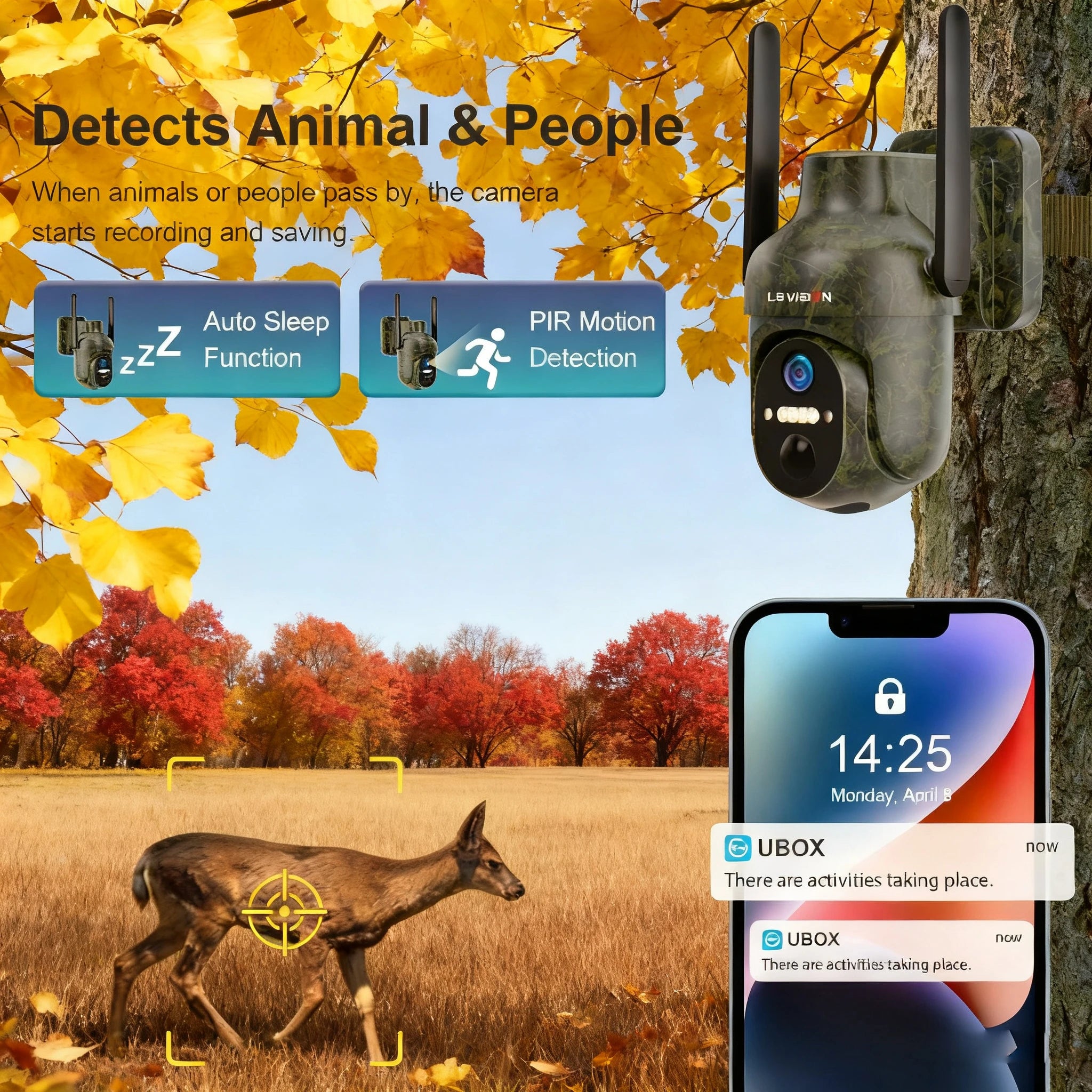 LS VISION 4MP 4G LTE Solar Trail Camera Wildlife Camera Wireless Outdoor Surveillance Cameras PIR Detection Auto Tracking UBOX