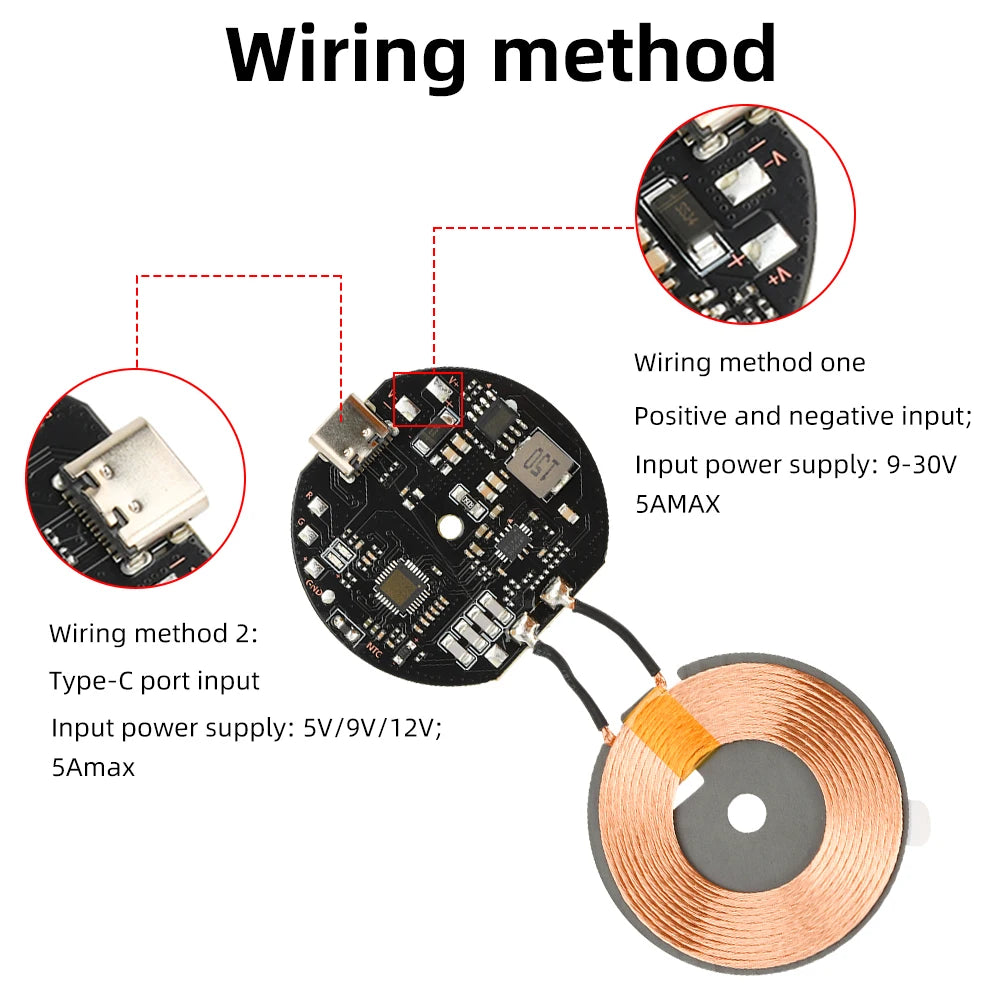 5W/10W/15W/20W Wireless Charger Module Type C 5V/9V/12V/24V/QC/PD Fast Charging Transmitter Module Coil Circuit Board