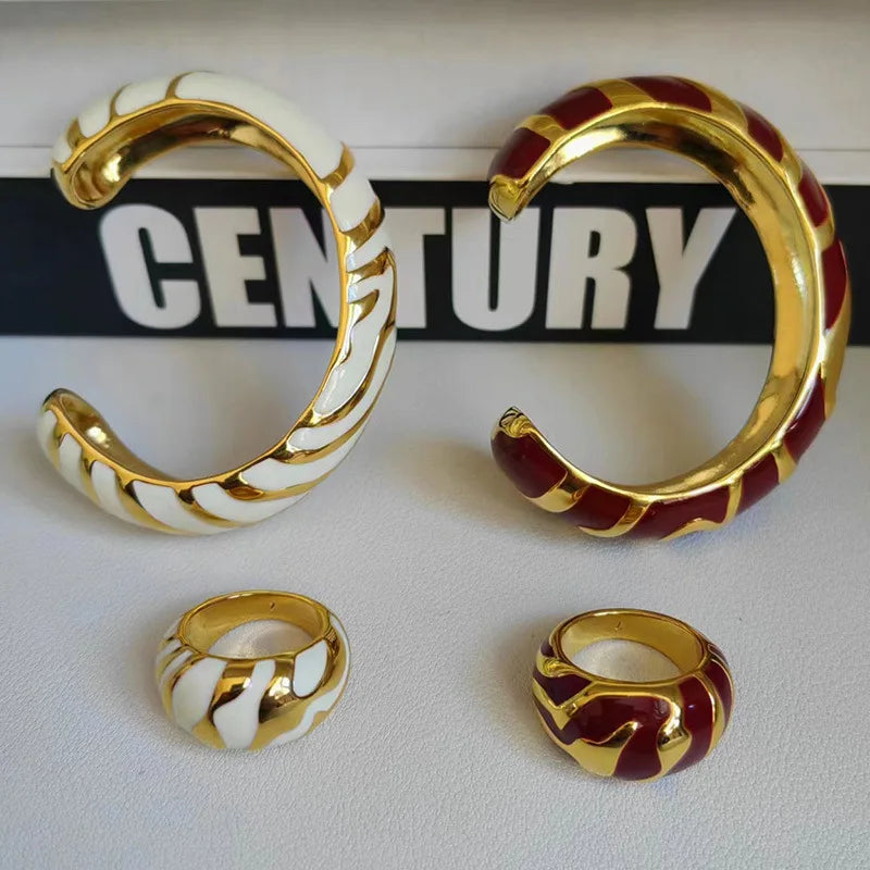 Retro Fashion High-quality Colored Enamel Gold-plated Women's Bracelet New Designer Luxury  High-quality Bangles Ring for Women