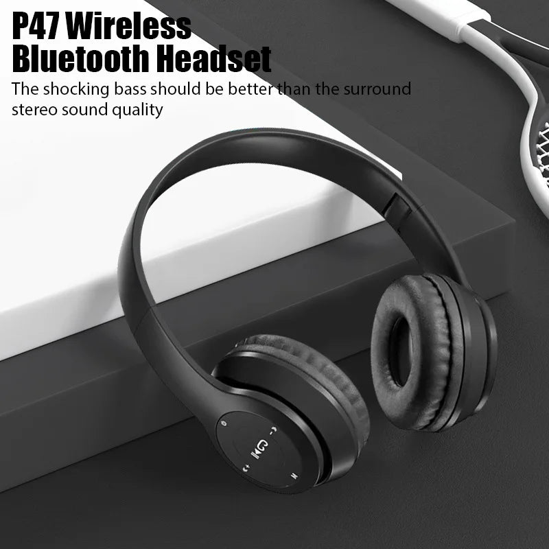 Stereo P47 Headset Bluetooth Headset Folding Series Earphones Wireless Sports Game Over the Ear Fone Headset For Huawei Xiaomi
