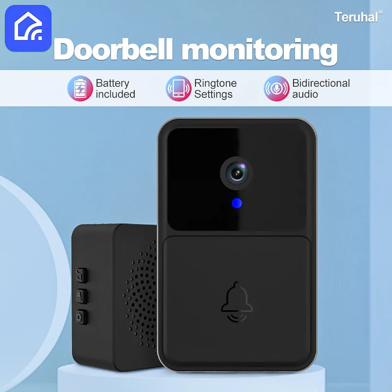 Smart Wireless WiFi Video Doorbell Intelligent Doorbell for Home Security Outdoor Waterproof Intercom with Camera Bell Ringing