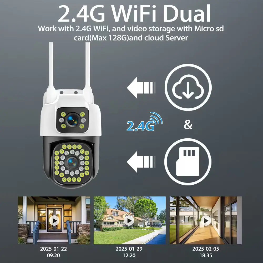 4K 8MP Dual Lens Dual Screen IP Camera Wifi PTZ Cameras Outdoor 4MP AI Auto Tracking CCTV HD Audio Video Surveillance Cam YOOSEE