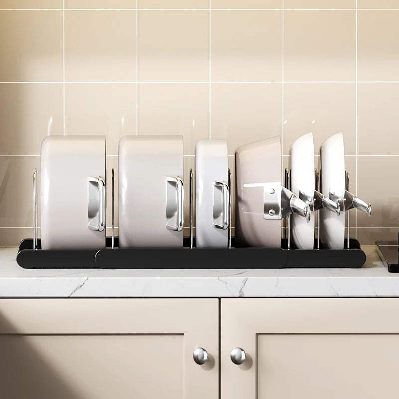 Kitchen Retractable Pot Rack Storage Rack Cabinet Built-In Pot Rack under the Sink Pot Rack Adjustable Pot Storage Rack