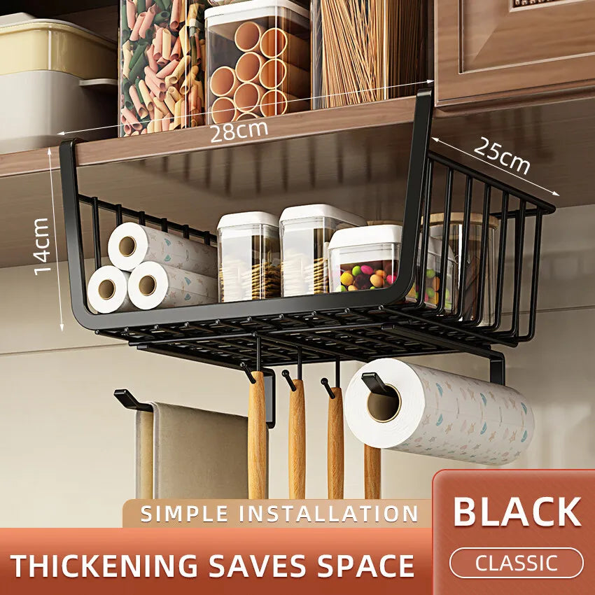 Kitchen Under Cabinet Basket Storage Shelf Tissue Cup Holder Closet Desk Hanging Rack Hollowed Pullout Drawer Sliding Basket