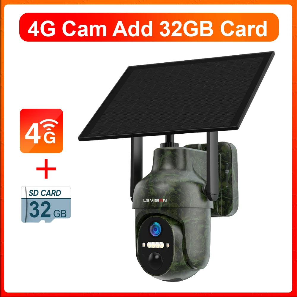 LS VISION 4MP 4G LTE Solar Trail Camera Wildlife Camera Wireless Outdoor Surveillance Cameras PIR Detection Auto Tracking UBOX