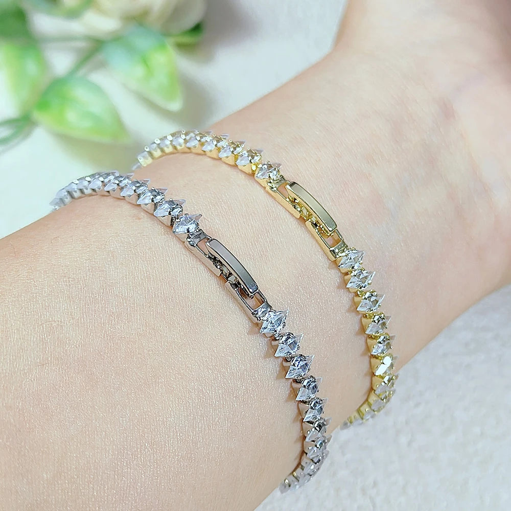 Luxury Dainty Tennis Bracelet for Women Silver Color Sparkling Cubic Zircon Stackable Hand Chain Crystal Wedding Jewelry H085