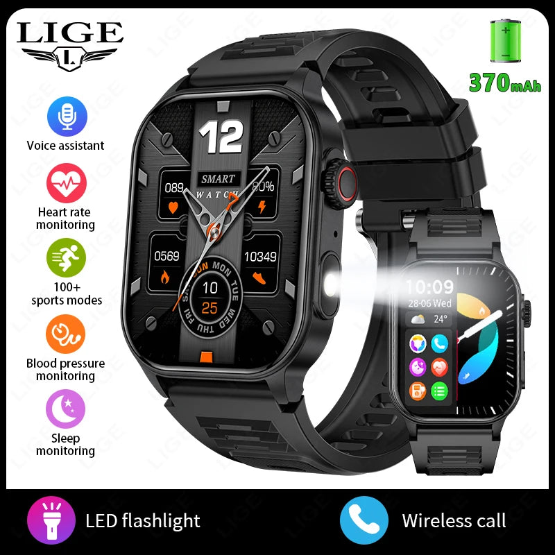 LIGE New Men Smart Watch Flashlight 2.01" HD Large Screen AI Voice Bluetooth Call Sport Watches Health Monitor Smartwatch Women