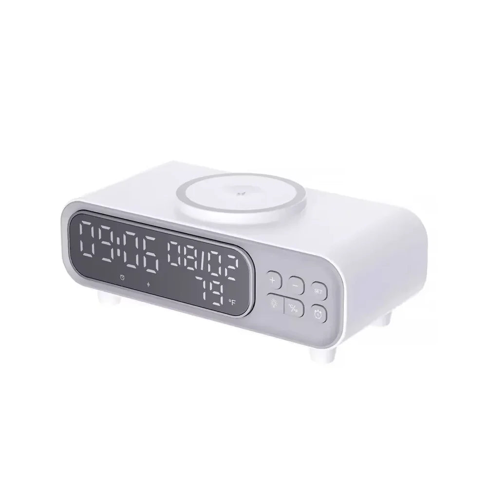 Wireless Charger Time Alarm Clock LED Night Light Thermometer Earphone Phone Chargers Fast Charging Dock Station For iPhone