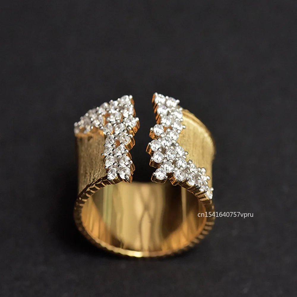 Vintage Female White Zircon Stone Ring Classic Gold Color Big Engagement Ring Charm Crystal Round Wedding Rings For Women