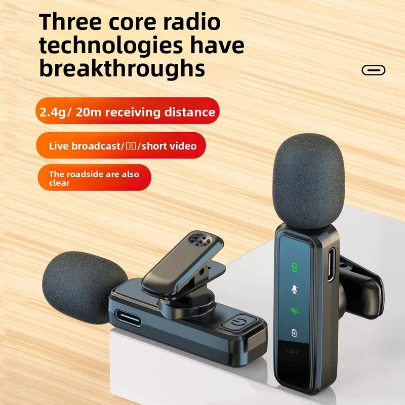 Wireless Lavalier Microphone Portable Audio Video Recording Mini Mic Adapter for iPhone Android Live Broadcast Gaming Phone Mic