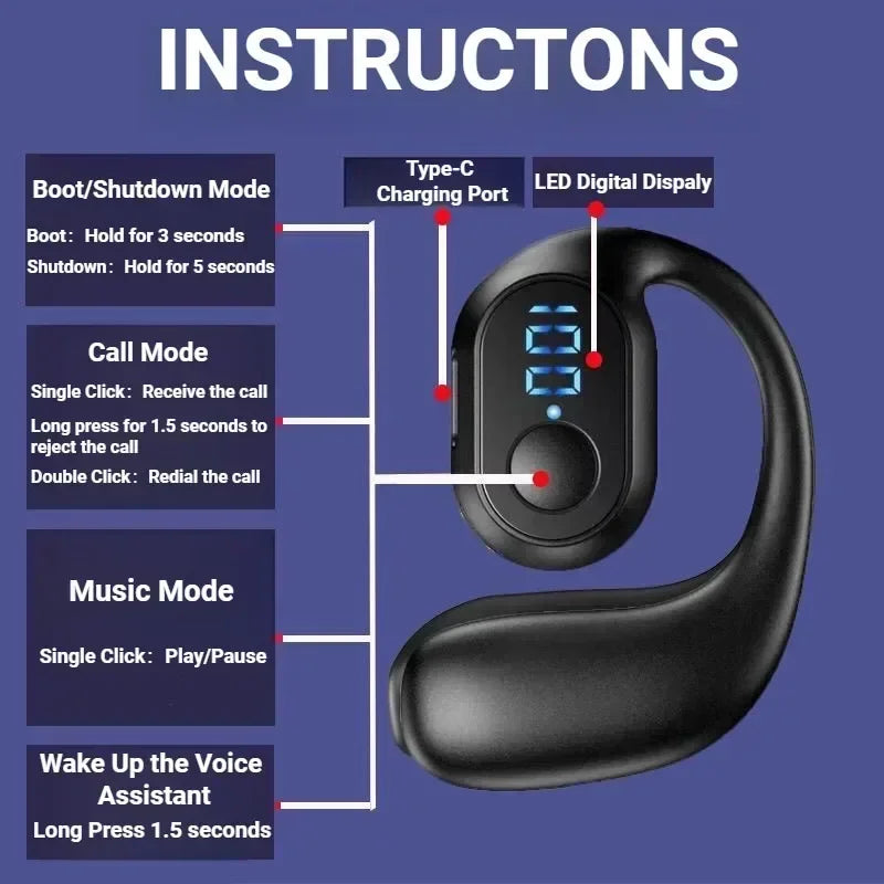 KY2 PRO Wireless Earphones Air Conduction OWS Headphone HiFi Ear-Hook Music Sports Noise Cancel Headset For All Smartphones