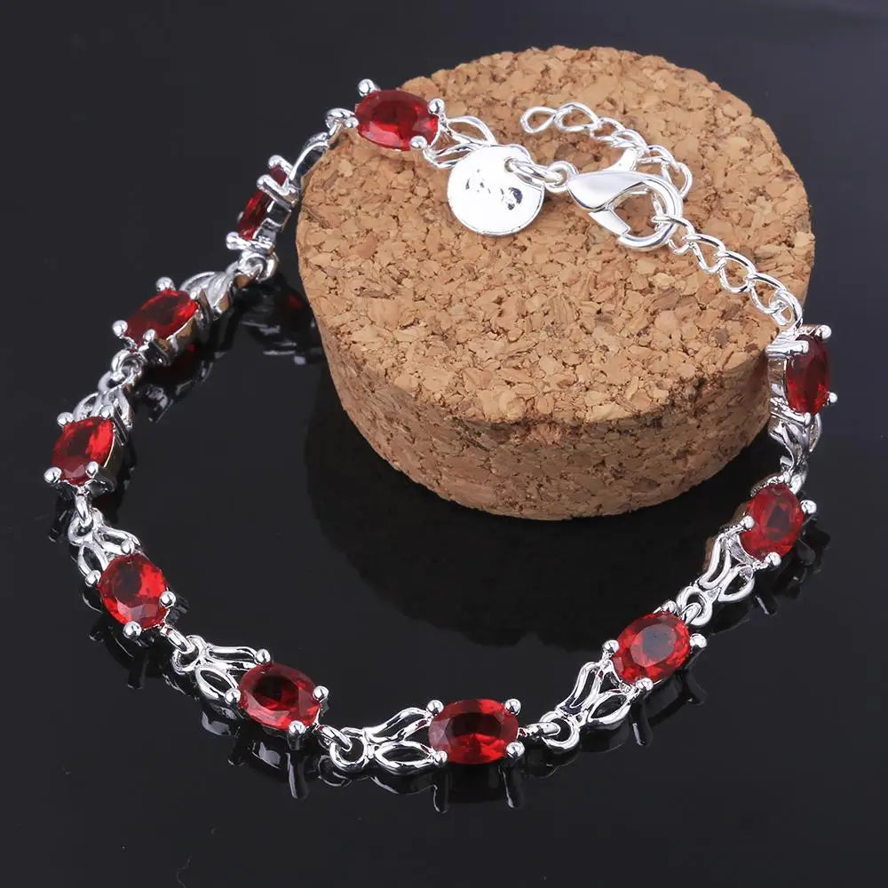 New Luxury red crystal 925 sterling silver Bracelet for woman fashion brands noble jewelry party wedding accessories gifts