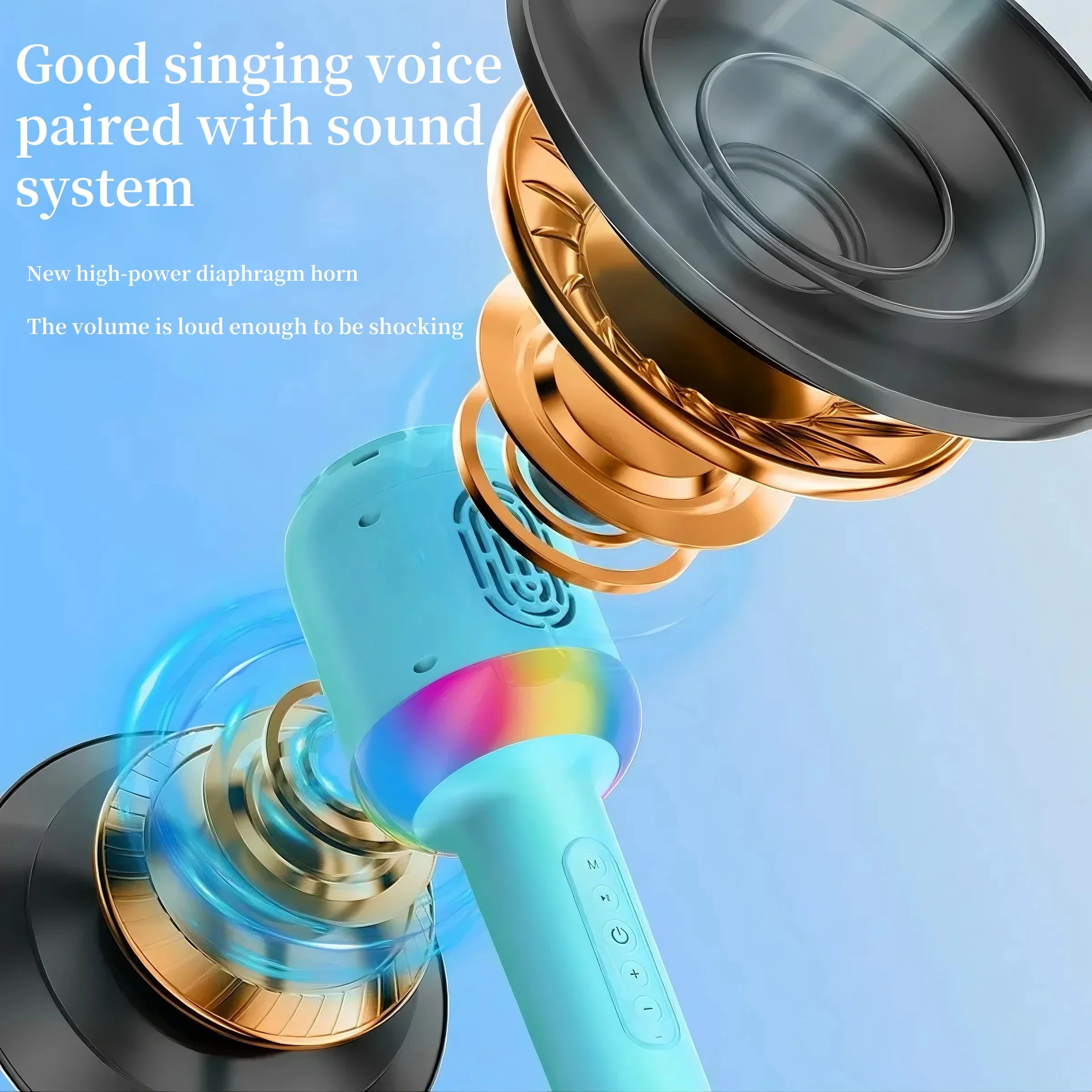 Portable Speaker Microphone Combo, Lightweight & Colorful Atmosphere Light, Four Vocoder Effects, Ideal for Family Singing Fun