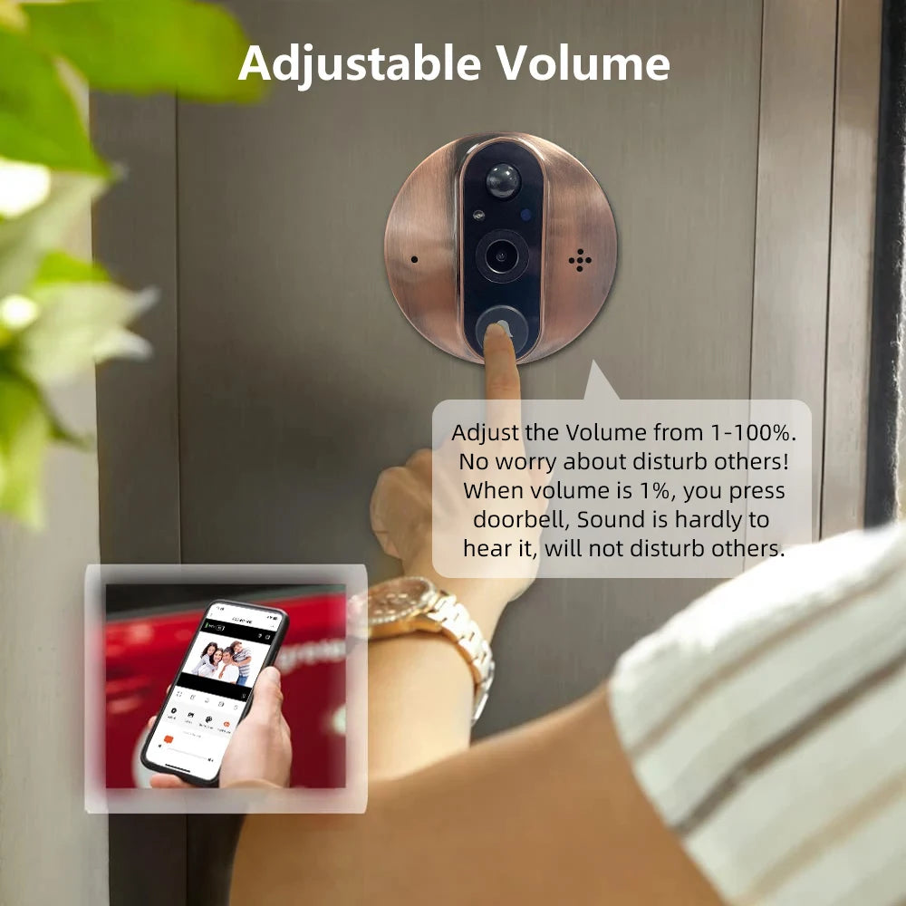 3MP Tuya Smart WiFi Door Bell Eye Peephole Camera Battery PIR Motion Detect Night Vision Digital Viewer Doorbell Smart Life APP
