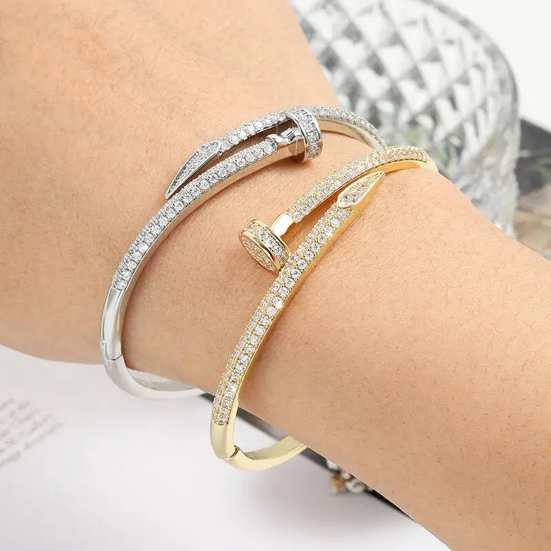 2025New Nail Bracelet For Women Full Crystal Zircon Inlaid Bangle Fashion Statement Jewelry For Party Wedding Daily Wear