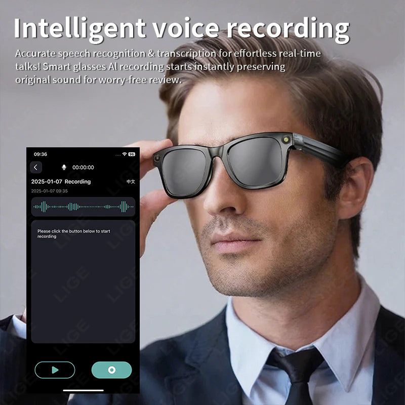 New Smart Glasses AI Translation Bluetooth Call 1200P HD Camera Music Headphones Outdoor Sports Fashion Sunglasses For Men Women