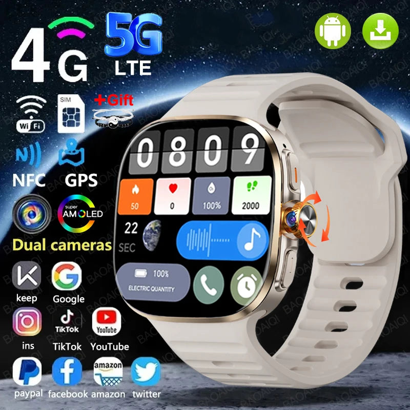 New Large Screen Smartwatch 4G/5G SIM Card Android 10.0 AMOLED 2.4 inch 900W Pull-out Swivel Camera smart watches 16GB+256GB RAM