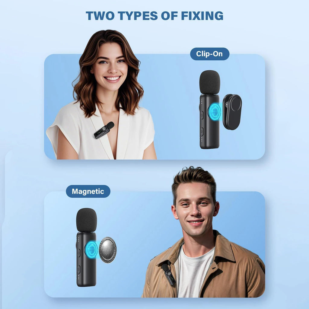 New Wireless Lavalier Microphone Magnetic Portable Noise Cancelling Audio Recording Mic for iPhone Android Laptop Live Interview