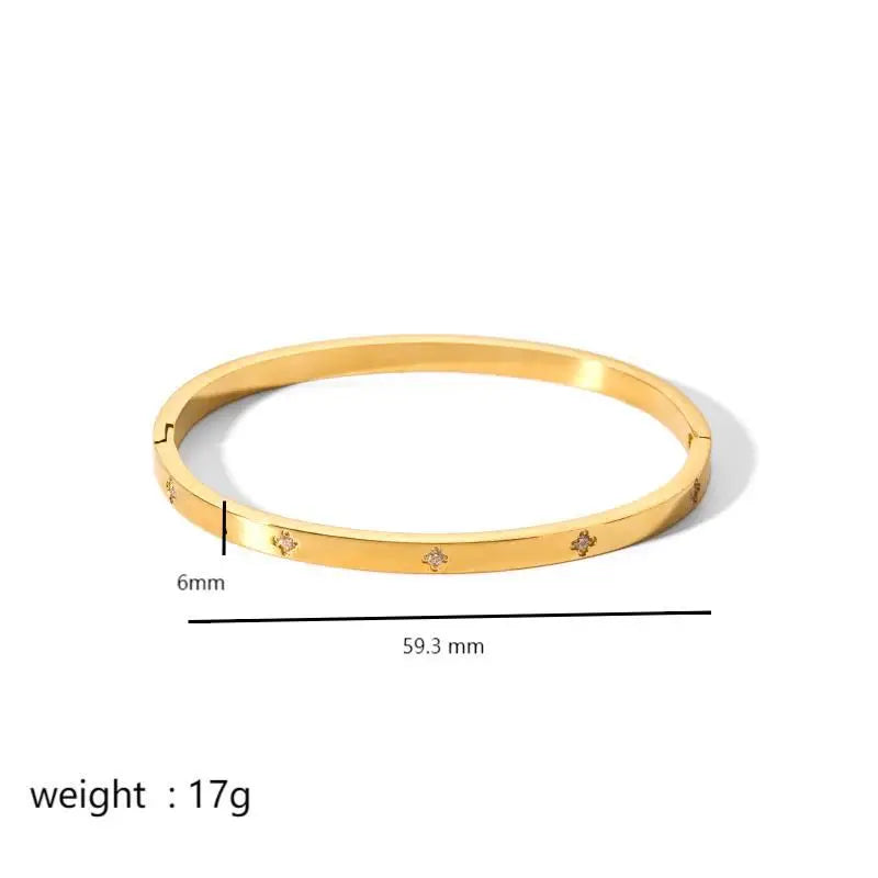 Luxury Jewelry Accessories Non Tarnish Elegant Cubic Zirconia Star 18K Gold Plated Stainless Steel Bangle Bracelet for Women