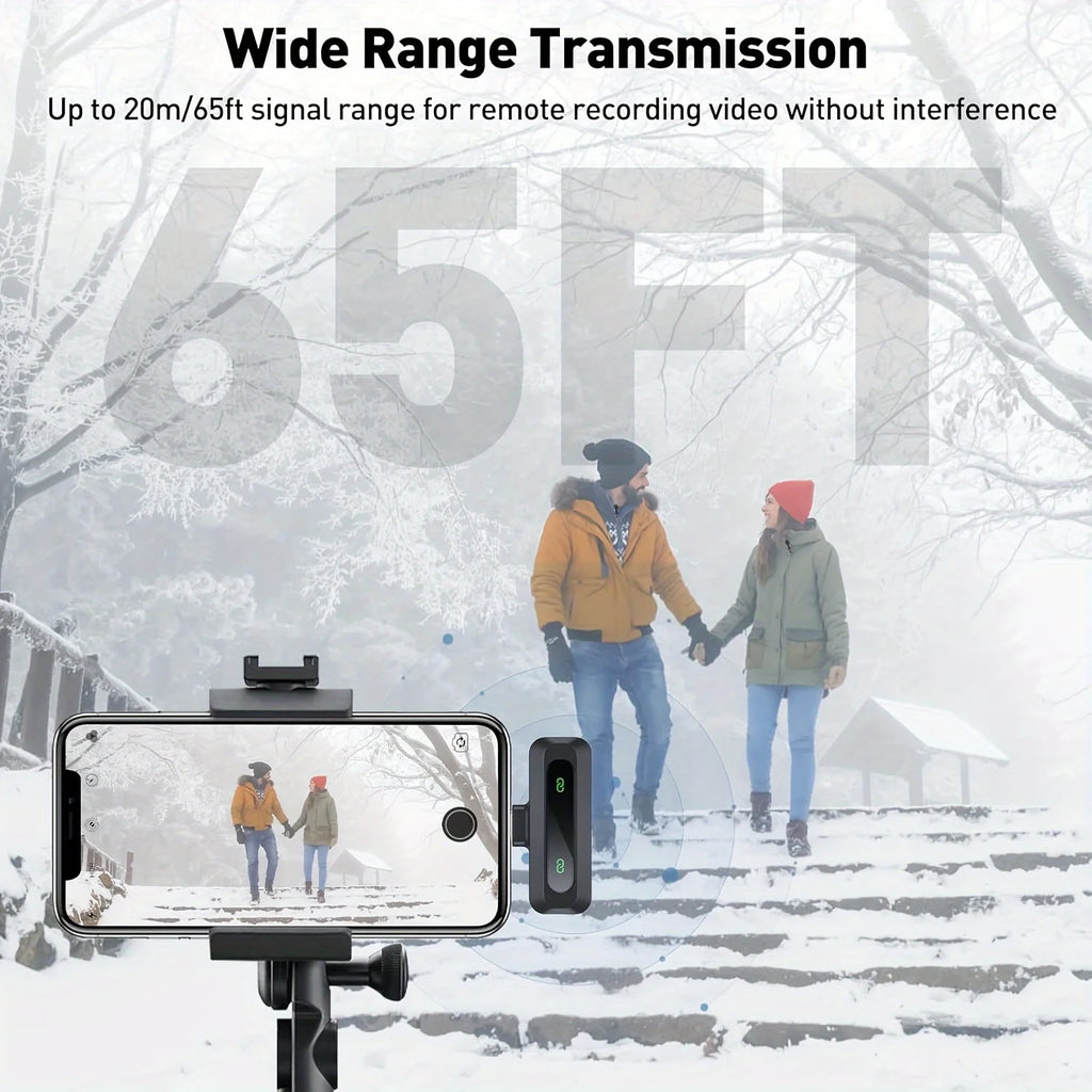 Lavalier Wireless Microphone 70mAh Rechargeable Battery Clip-On Podcast Mic for Streaming Vlogging Voice Recording Plug & Play