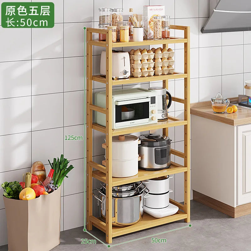 Kitchen Storage Ra Countertop Cabinet Multi-layer Partition elf Spice Microwave Pot Storage Organizer Bamboo Material