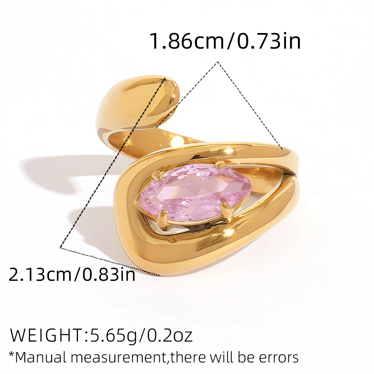 Unique 316L Stainless Steel Zircon Rings Suitable For Women's Exaggerated Waterproof Jewelry 18K Gold Plated Rings Gift For Her