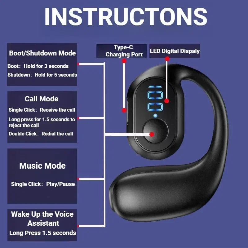 NEW KY2 PRO Wireless Earphones Air Conduction OWS Headphone HiFi Ear-Hook Music Sports Noise Cancel Headset For All Smartphones