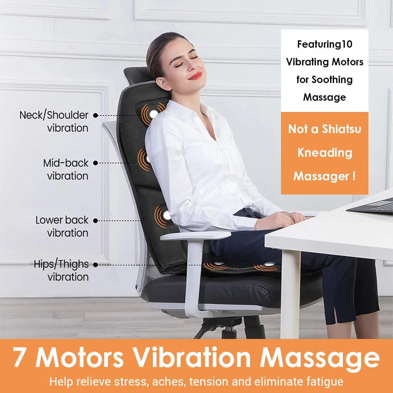 Electric Back Massager Chair Mat Heating Vibrator Full-Body Massage Chair Cushion Lumbar Neck Back Mattress for Car Home Office