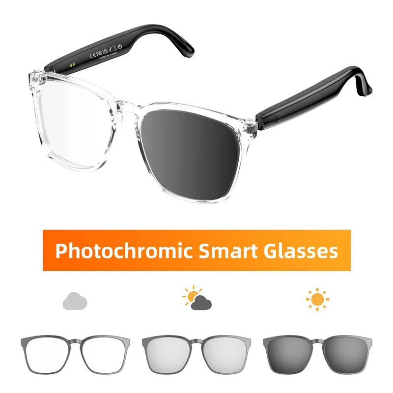 Smart Glasses Anti Blue Photochromic Bluetooth Sunglasses UV Protection Hands-Free Calls Audio Voice Assistant Glasses 2025