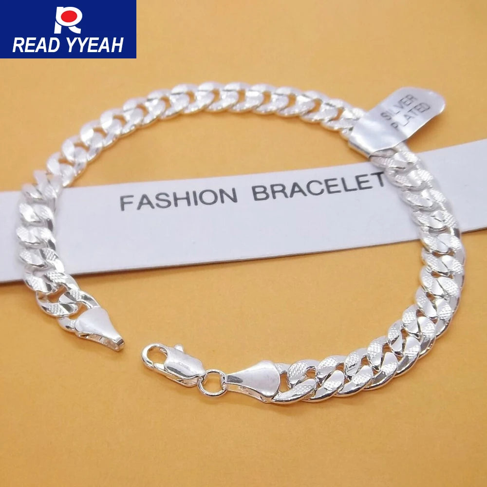 Fashion Hot 925 Silver Bracelet 6mm 18/19/20cm Flat Side Chain Lobster Clasp For Woman Man Wedding Engagement Jewelry Gift