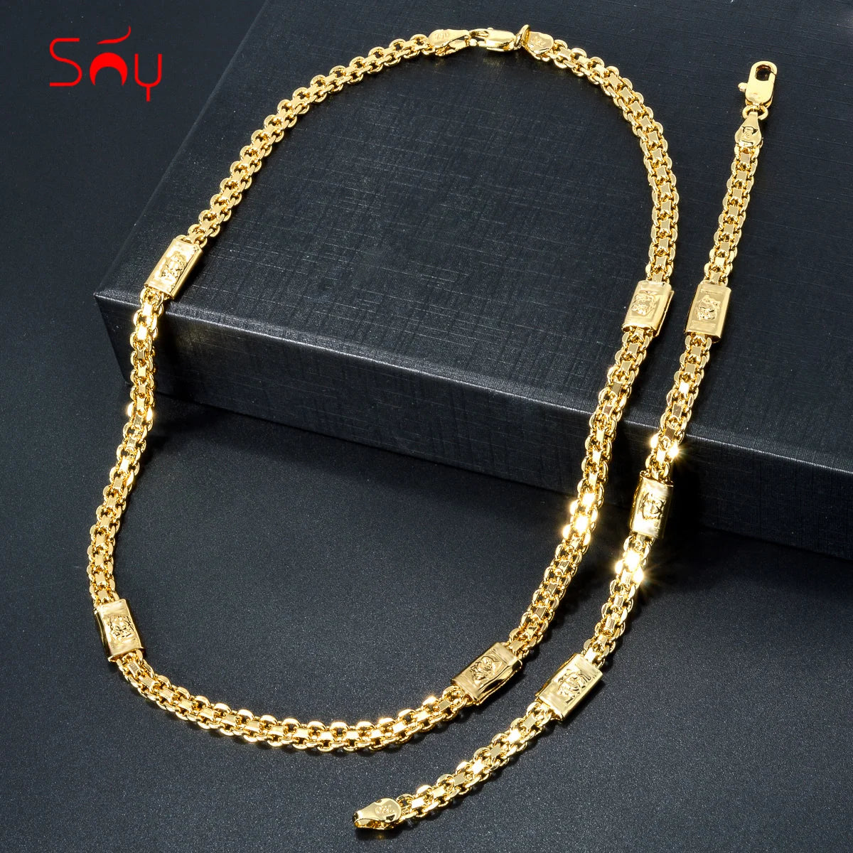 Dubai 18k Gold Plated Jewelry Sets Luxury Hip Hop Punk 2 Pieces Sets Necklace Bracelet Bride Wedding  Jewelry Mother'S Day Gift