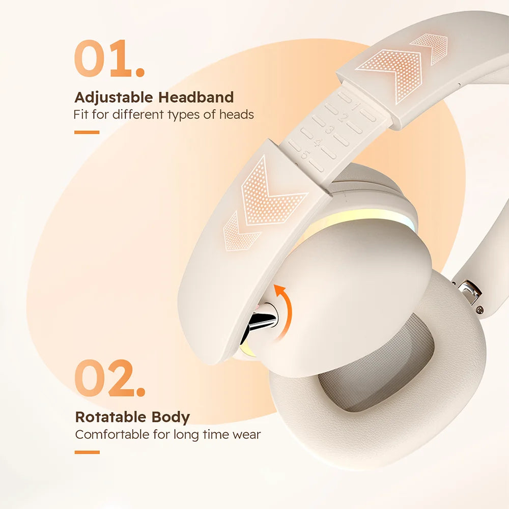 Wireless Bluetooth Headphone Over the Ear Headset High Fidelity Bass Stereo Music Gaming Foldable Headsets with AUX Cable