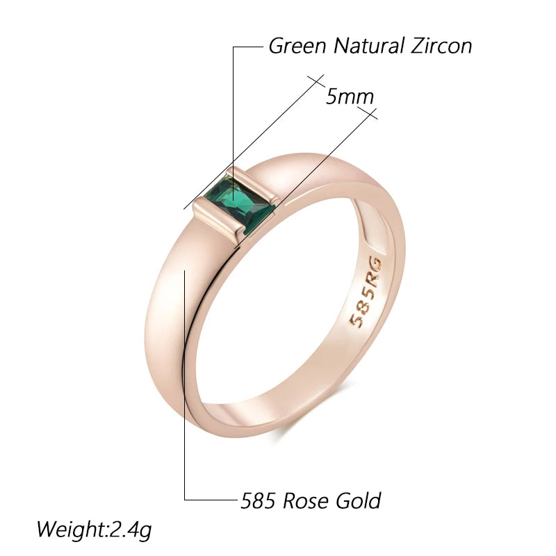 Kinel Hot 585 Rose Gold Color Simple Big Ring for Women Fashion Square Green Natural Zircon Accessories Vintage Wedding Jewelry