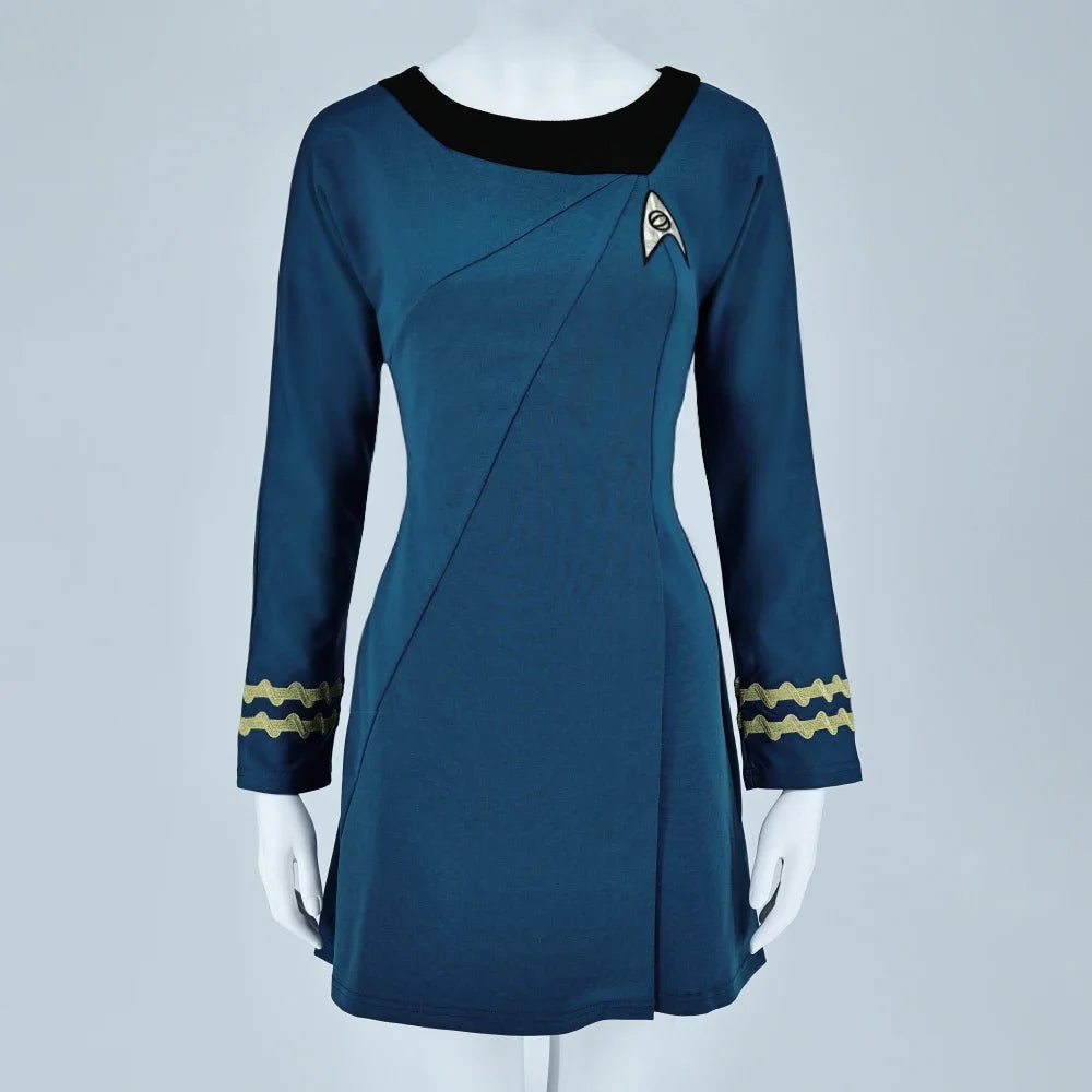 Halloween Costume Startreks Female Uniform Dress Duty TOS Cosplay Costume Red Blue Halloween Party Prop