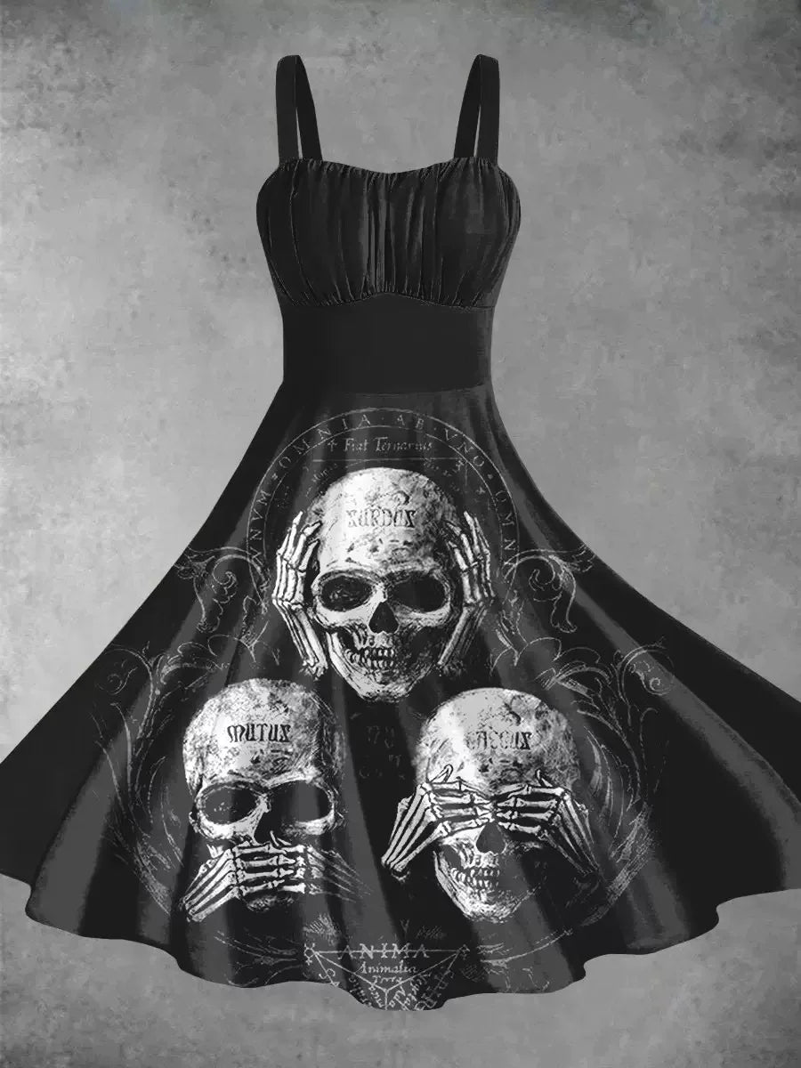 Halloween Cosplay Women Dress Fashion Retro Funny Horror Theme Bloody Printed Casual Suspender Strappy Dress Witch Costumes