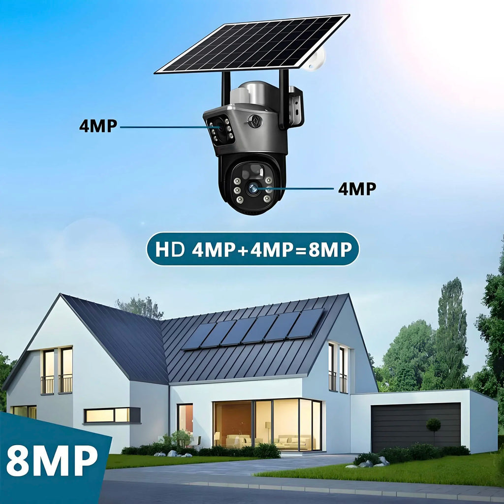 V380 Solar Camera 4K 4G Sim 8MP Dual Lens Wireless WiFi Monitoring Camera PIR Mobile Detection Outdoor Safety Waterproof Camera