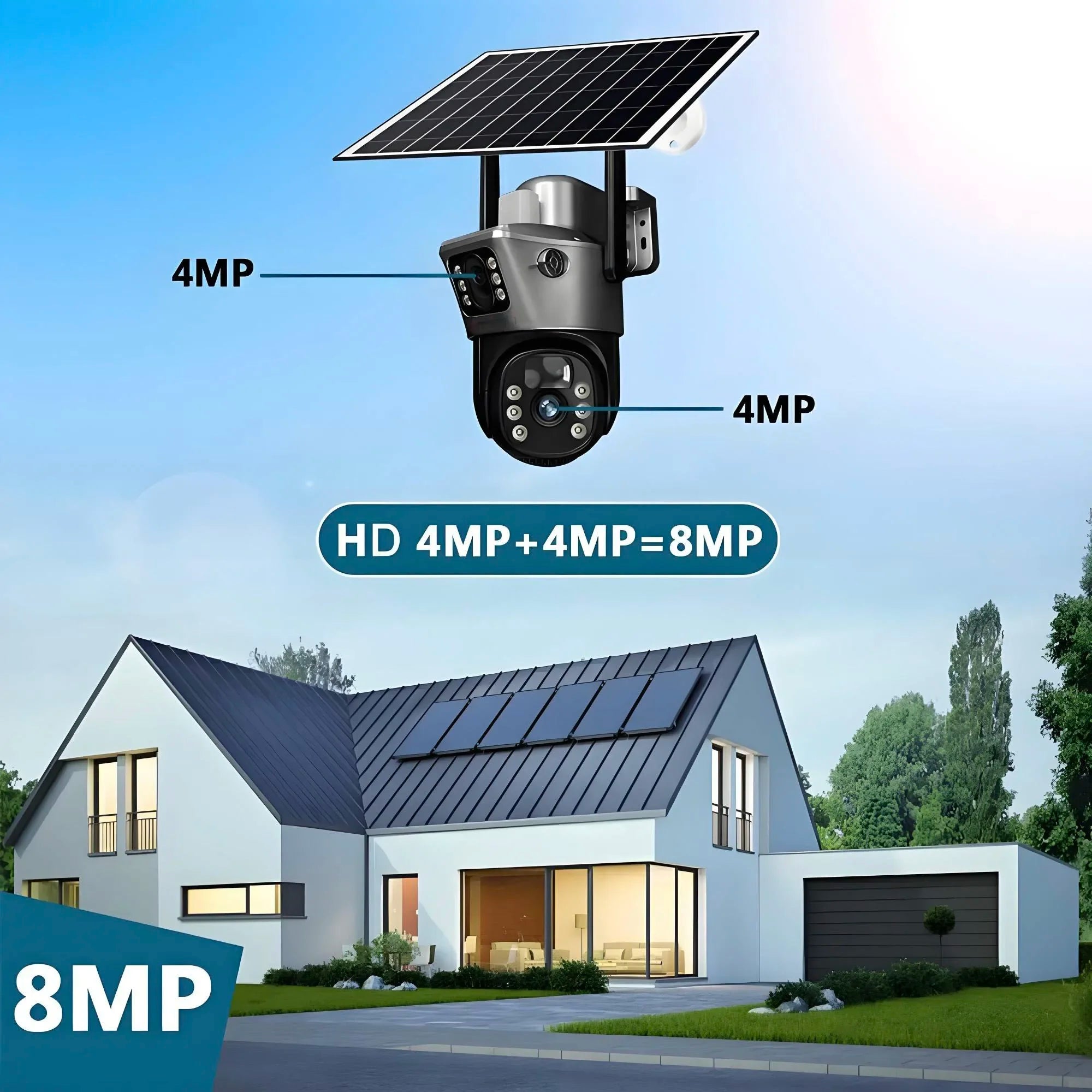 V380 Solar Camera 4K 4G Sim 8MP Dual Lens Wireless WiFi Monitoring Camera PIR Mobile Detection Outdoor Safety Waterproof Camera