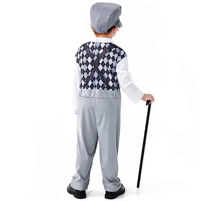 Halloween Costumes Boys Girls Old Man Costume for Kids Children 100th Day of School Grandpa Cosplay Carnival Party Fancy Dress
