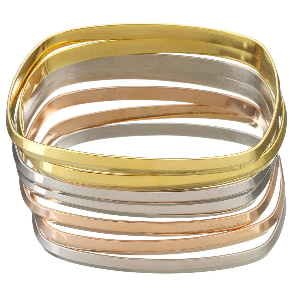 7PCs/Set New Fashion Roman style Stainless Steel Bangle gold color Lover Charm Bracelet for Women Brand Gold Wide Cuff Bangle